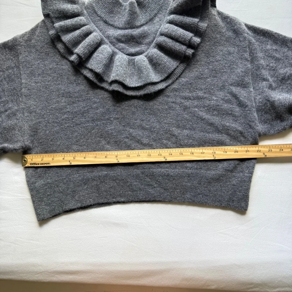 Free People Gray Wool Alpaca Blend Ruffle Mock Neck Balloon Sleeve Sweater S